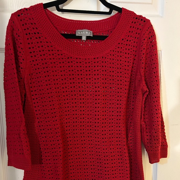 Laura Open Knit Red Sweater Size XL - Picture 1 of 4